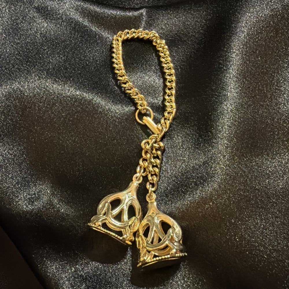 Vintage 1950s Georgian Style Double Charm Wax Seal Fob Gold Tone Chain Bracelet